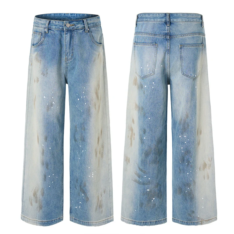 Herren Oversize-Baggy-Denim-Jeans mit künstlerischem Farb-Splatter und weitem Saum Drune