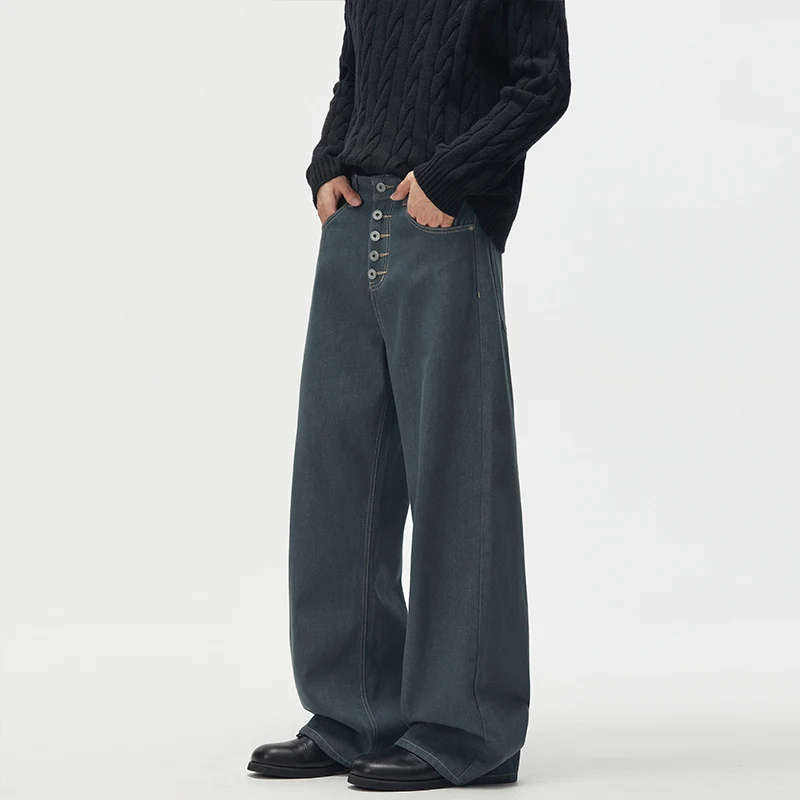 Herren Marlene-Denimhose im ultraweiten Baggy-Cut mit sichtbarer Knopfleiste Drune