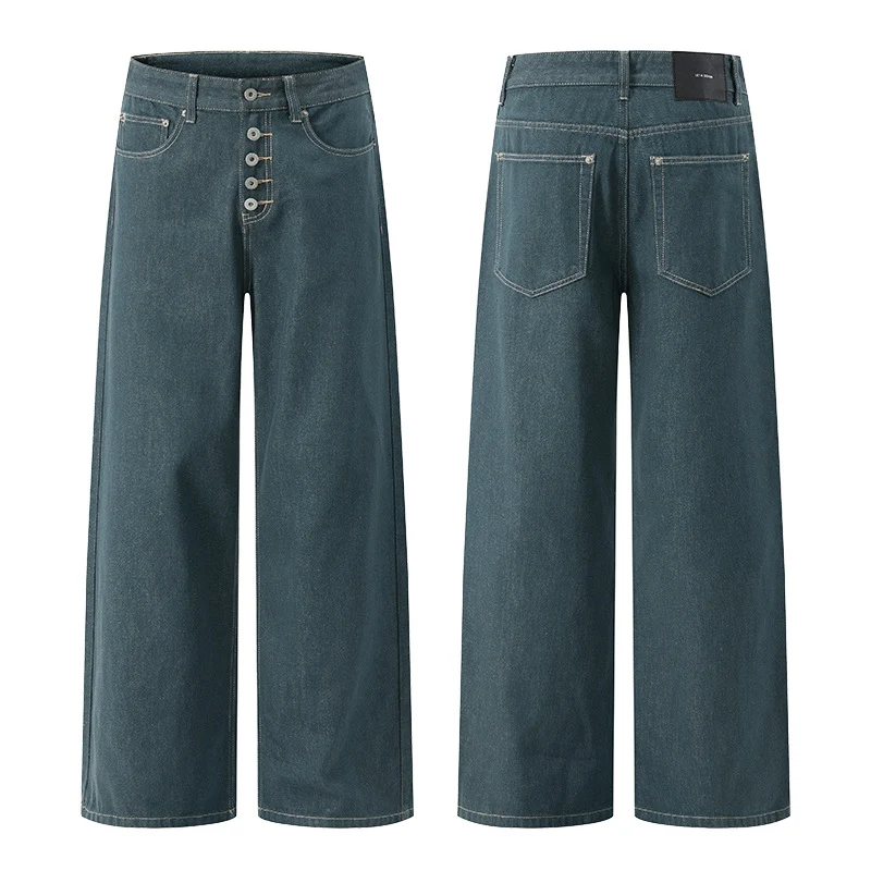 Herren Marlene-Denimhose im ultraweiten Baggy-Cut mit sichtbarer Knopfleiste Drune