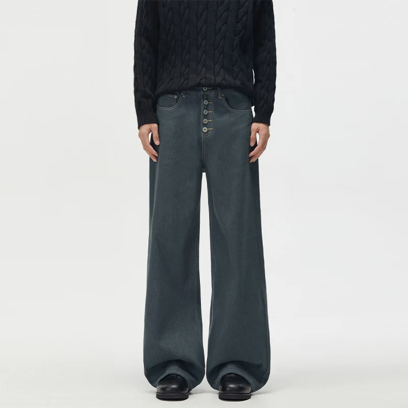Herren Marlene-Denimhose im ultraweiten Baggy-Cut mit sichtbarer Knopfleiste Drune