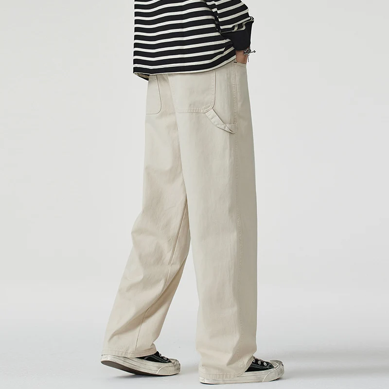 Herren Lockerweite Twill-Cargohose mit aufgesetzten Seitentaschen und geradem Bein Drune