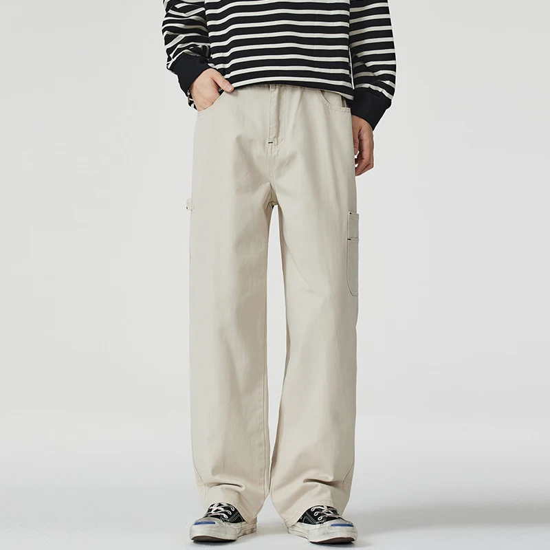 Herren Lockerweite Twill-Cargohose mit aufgesetzten Seitentaschen und geradem Bein Drune