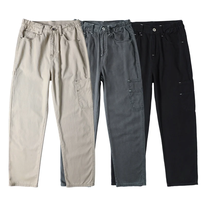 Herren Lockerweite Twill-Cargohose mit aufgesetzten Seitentaschen und geradem Bein Drune