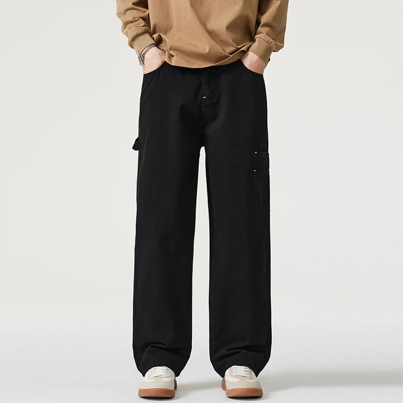 Herren Lockerweite Twill-Cargohose mit aufgesetzten Seitentaschen und geradem Bein Drune