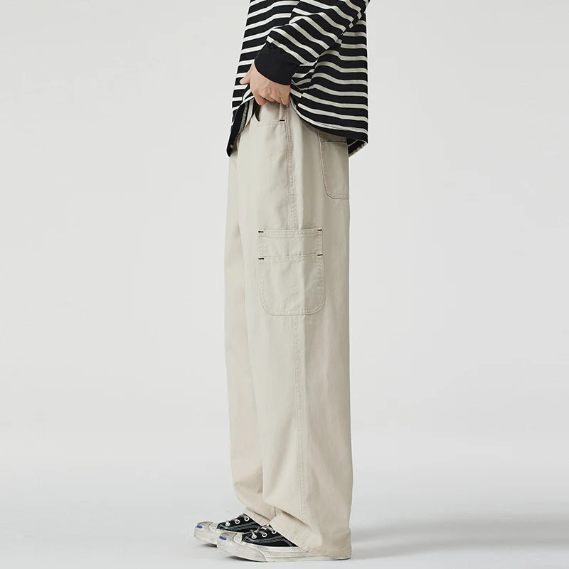 Herren Lockerweite Twill-Cargohose mit aufgesetzten Seitentaschen und geradem Bein Drune