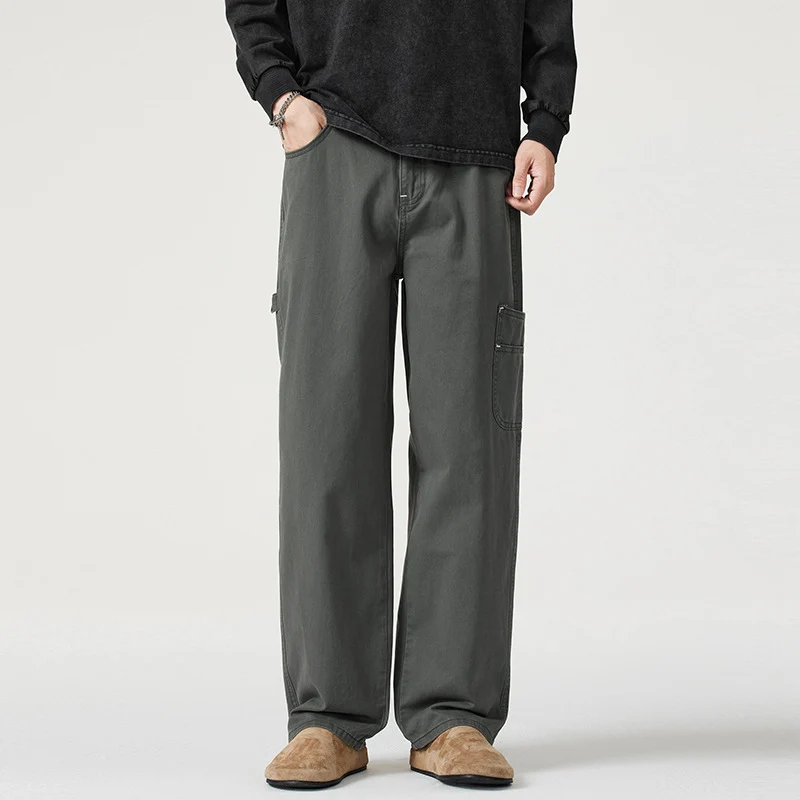 Herren Lockerweite Twill-Cargohose mit aufgesetzten Seitentaschen und geradem Bein Drune