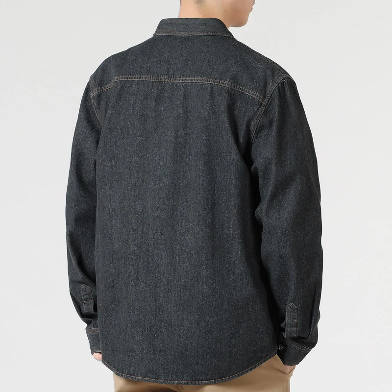 Herren Lockeres Denim-Overshirt mit aufgesetzten Brusttaschen und durchgehender Knopfleiste Drune