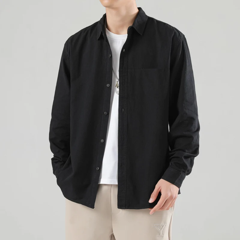 Herren Lockeres Baumwoll-Overshirt mit Brusttasche und leichter Struktur Drune