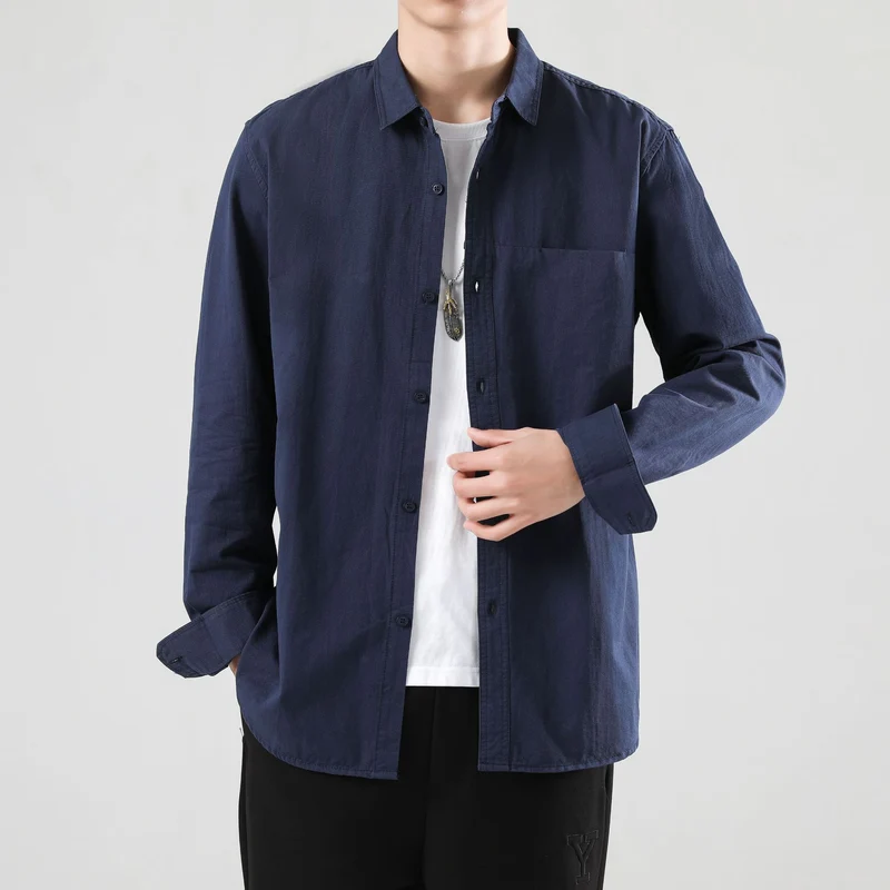Herren Lockeres Baumwoll-Overshirt mit Brusttasche und leichter Struktur Drune