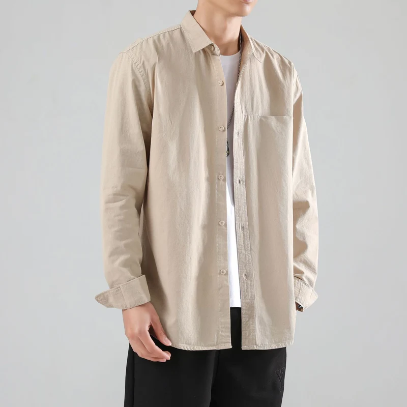 Herren Lockeres Baumwoll-Overshirt mit Brusttasche und leichter Struktur Drune