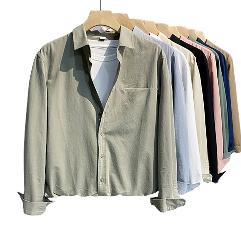 Herren Lockeres Baumwoll-Overshirt mit Brusttasche und leichter Struktur Drune