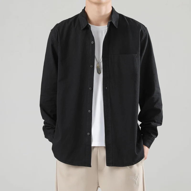 Herren Lockeres Baumwoll-Overshirt mit Brusttasche und leichter Struktur Drune