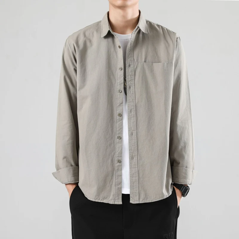 Herren Lockeres Baumwoll-Overshirt mit Brusttasche und leichter Struktur Drune