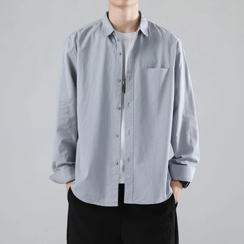 Herren Lockeres Baumwoll-Overshirt mit Brusttasche und leichter Struktur Drune
