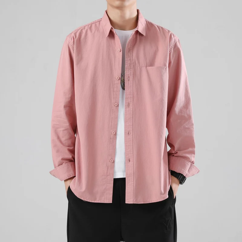 Herren Lockeres Baumwoll-Overshirt mit Brusttasche und leichter Struktur Drune