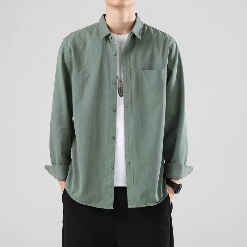 Herren Lockeres Baumwoll-Overshirt mit Brusttasche und leichter Struktur Drune