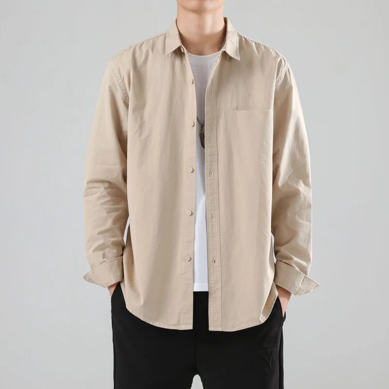 Herren Lockeres Baumwoll-Overshirt mit Brusttasche und leichter Struktur Drune