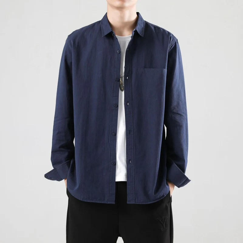 Herren Lockeres Baumwoll-Overshirt mit Brusttasche und leichter Struktur Drune
