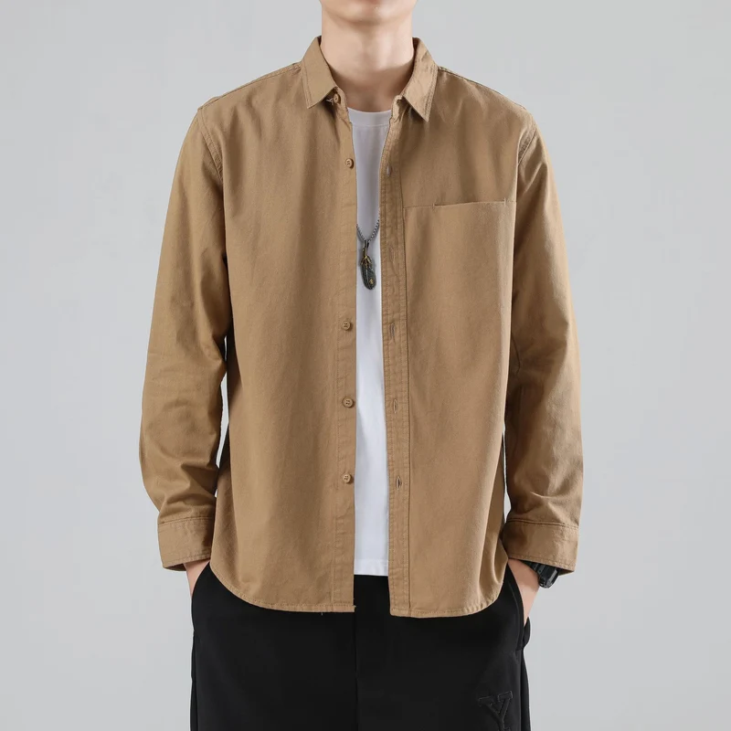 Herren Lockeres Baumwoll-Overshirt mit Brusttasche und leichter Struktur Drune