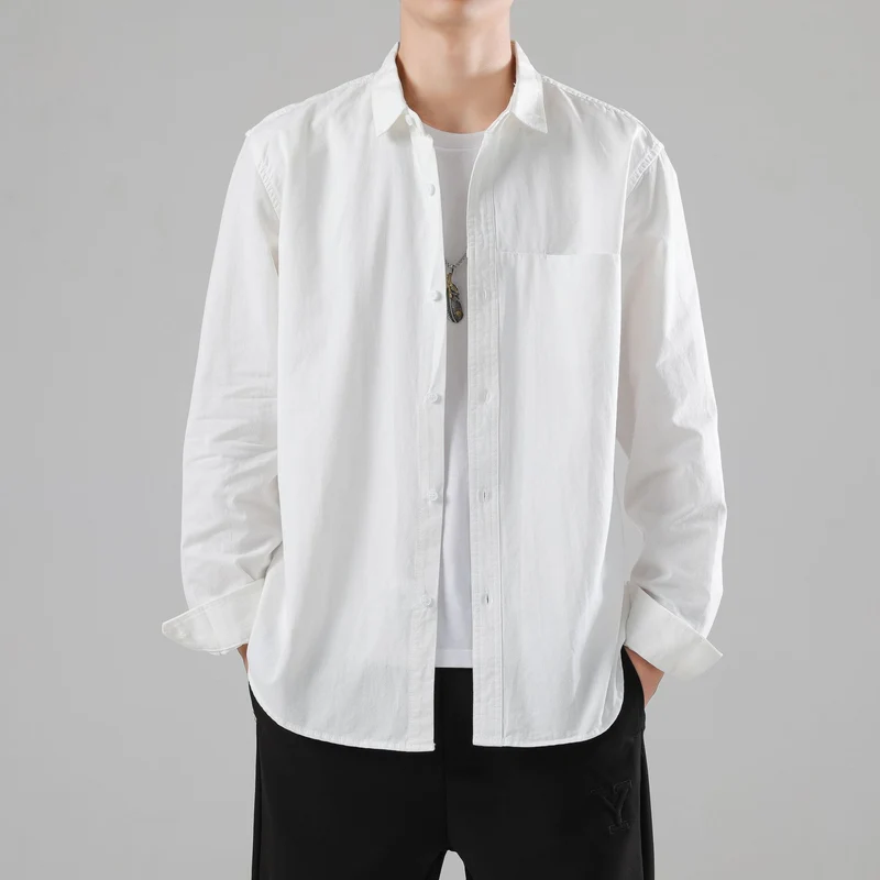 Herren Lockeres Baumwoll-Overshirt mit Brusttasche und leichter Struktur Drune