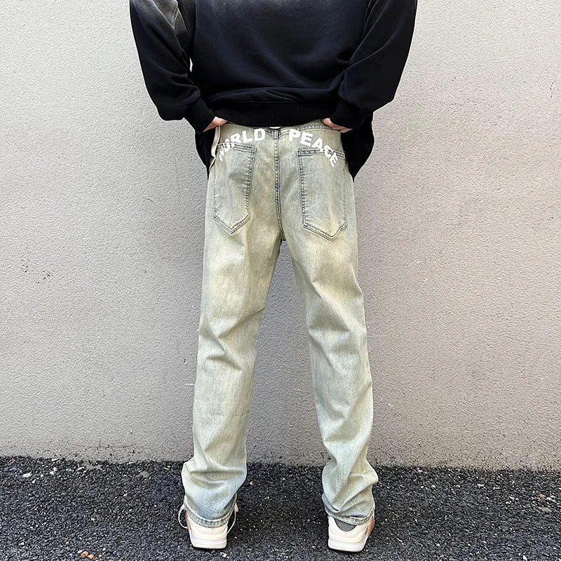 Herren Lockere Straight-Denim-Jeans mit leichter Stonewash-Optik und tiefem Schritt Drune