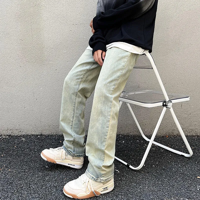 Herren Lockere Straight-Denim-Jeans mit leichter Stonewash-Optik und tiefem Schritt Drune