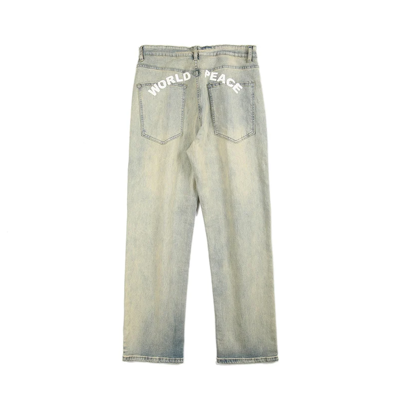 Herren Lockere Straight-Denim-Jeans mit leichter Stonewash-Optik und tiefem Schritt Drune