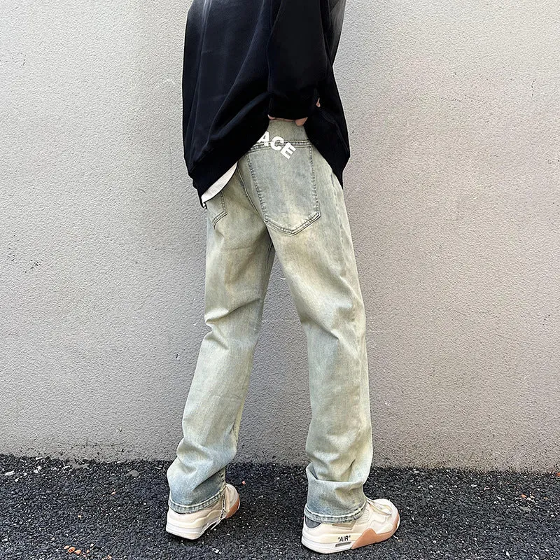 Herren Lockere Straight-Denim-Jeans mit leichter Stonewash-Optik und tiefem Schritt Drune