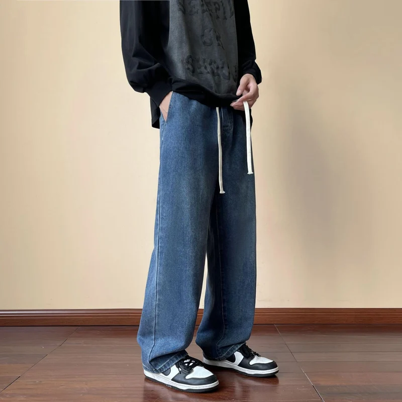 Herren locker sitzende Jeanshose im Oversize-Baggy-Stil mit Tunnelzug Drune