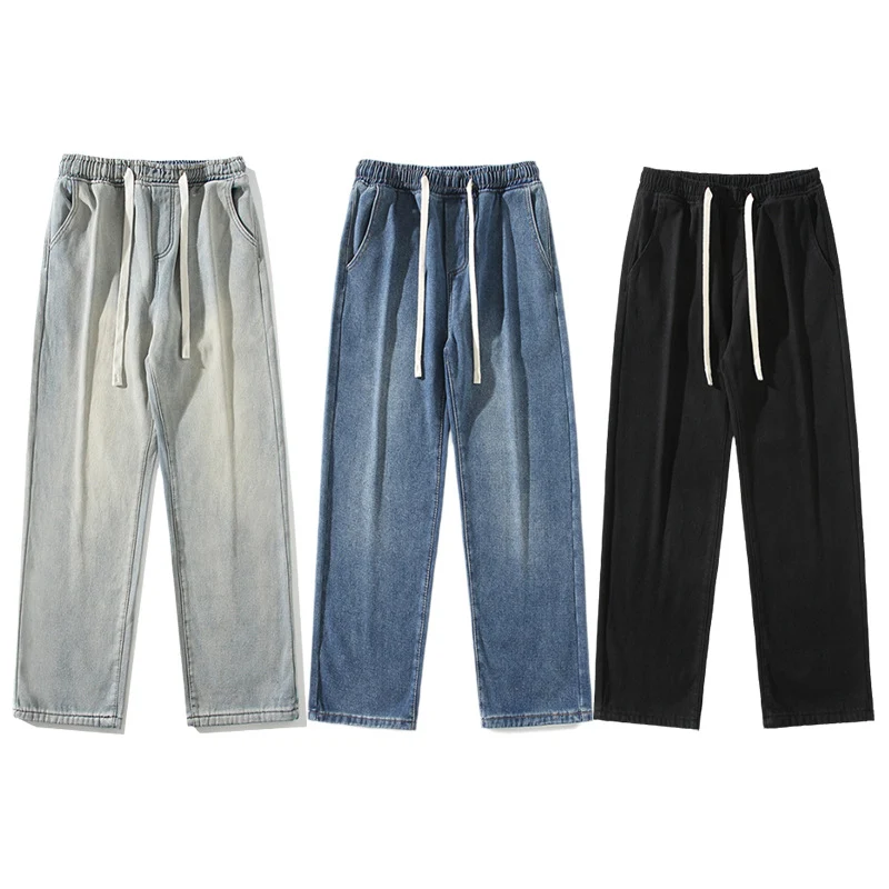 Herren locker sitzende Jeanshose im Oversize-Baggy-Stil mit Tunnelzug Drune