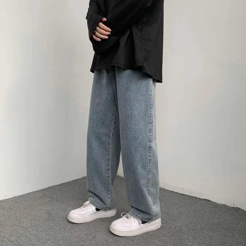 Herren Locker-sitzende Denim-Hose mit elastischem Tunnelzugbund und weitem Bein Drune