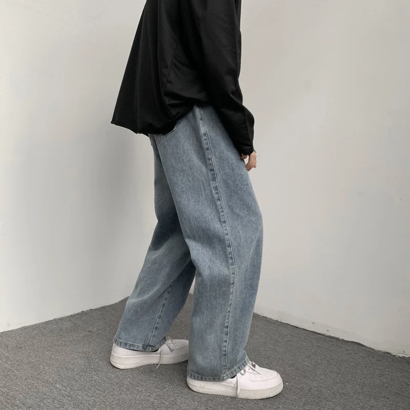 Herren Locker-sitzende Denim-Hose mit elastischem Tunnelzugbund und weitem Bein Drune