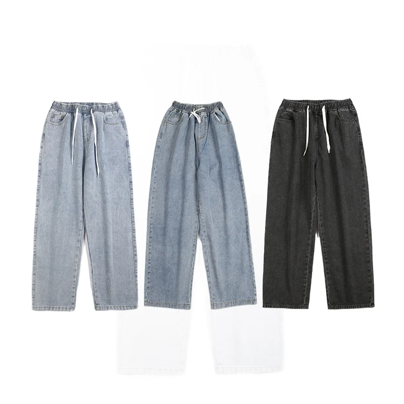 Herren Locker-sitzende Denim-Hose mit elastischem Tunnelzugbund und weitem Bein Drune