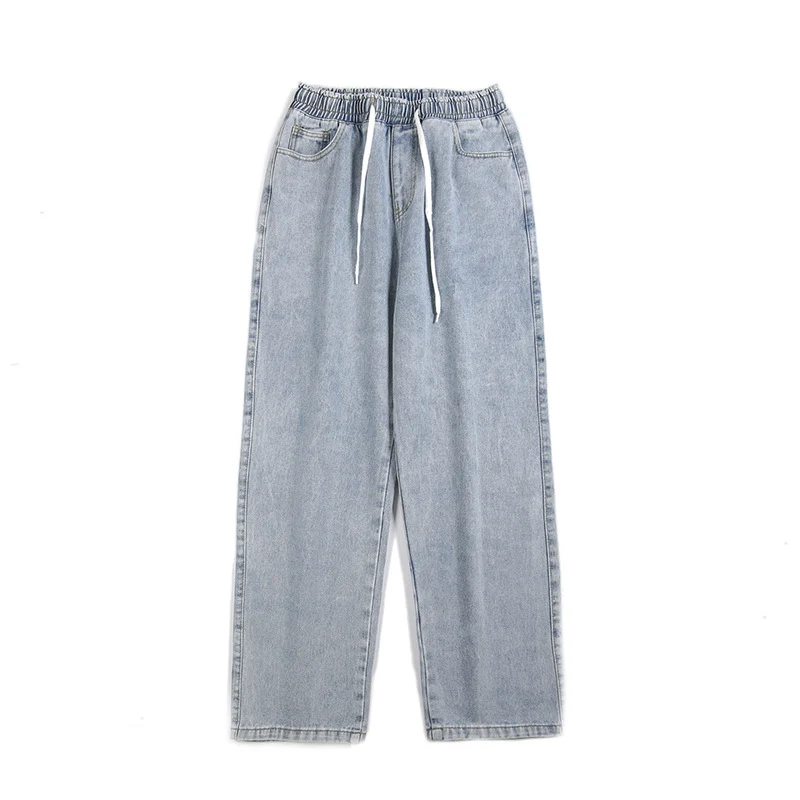 Herren Locker-sitzende Denim-Hose mit elastischem Tunnelzugbund und weitem Bein Drune