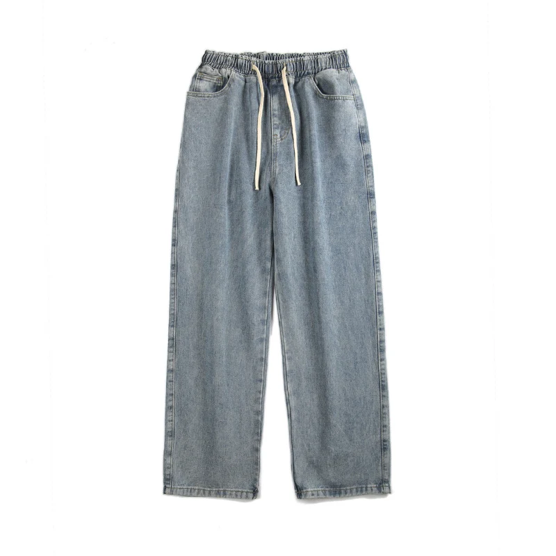 Herren Locker-sitzende Denim-Hose mit elastischem Tunnelzugbund und weitem Bein Drune