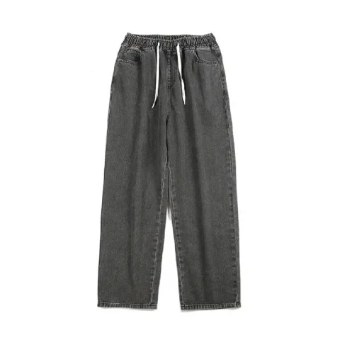 Herren Locker-sitzende Denim-Hose mit elastischem Tunnelzugbund und weitem Bein Drune