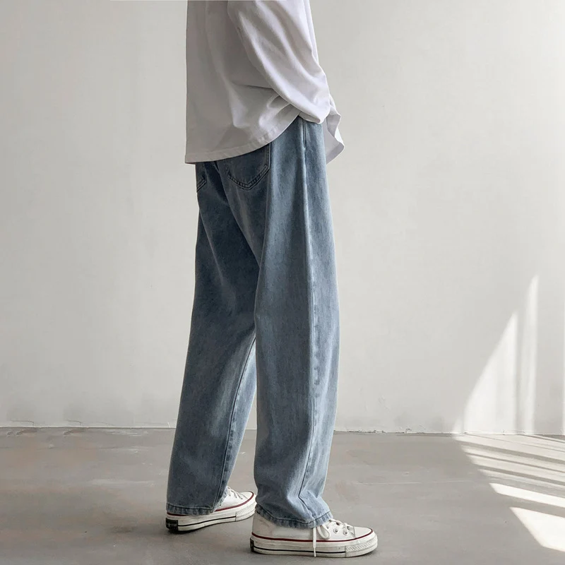 Herren Locker geschnittene Straight-Relax Denim-Hose mit verlängertem Saum Drune