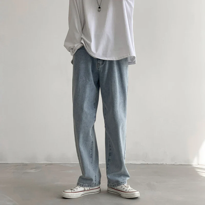 Herren Locker geschnittene Straight-Relax Denim-Hose mit verlängertem Saum Drune