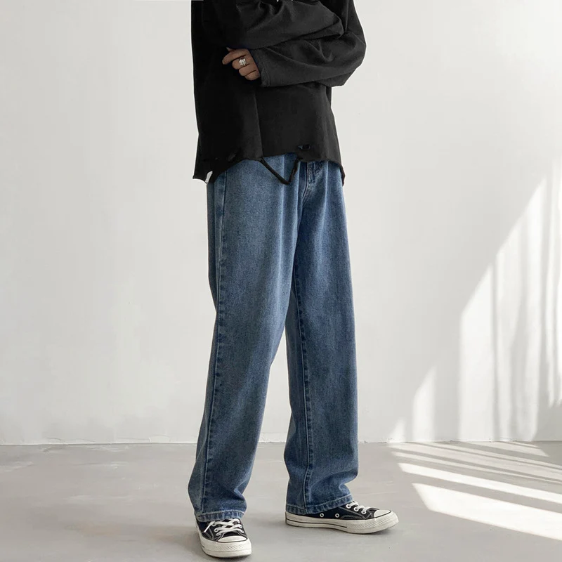 Herren Locker geschnittene Straight-Relax Denim-Hose mit verlängertem Saum Drune