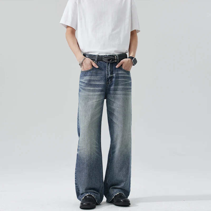 Herren Locker geschnittene Stonewashed-Denim-Jeans mit extra weitem Bein Drune