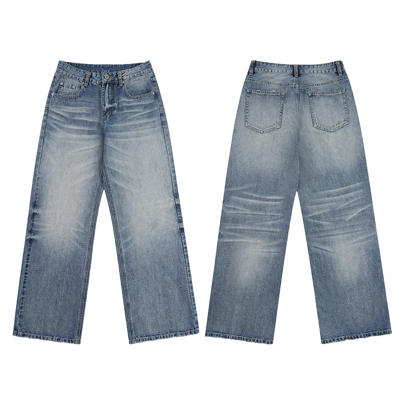Herren Locker geschnittene Stonewashed-Denim-Jeans mit extra weitem Bein Drune