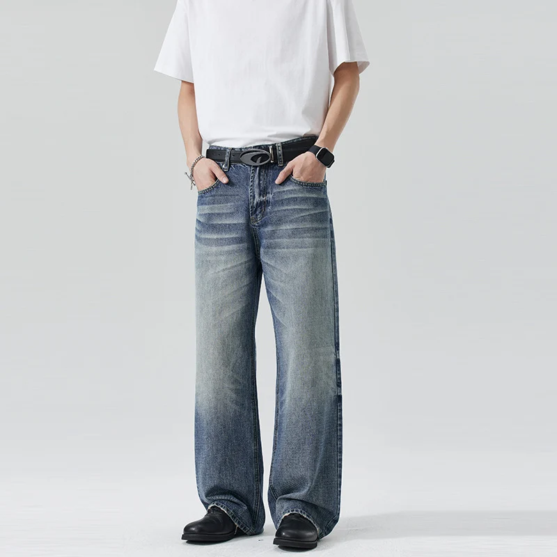 Herren Locker geschnittene Stonewashed-Denim-Jeans mit extra weitem Bein Drune