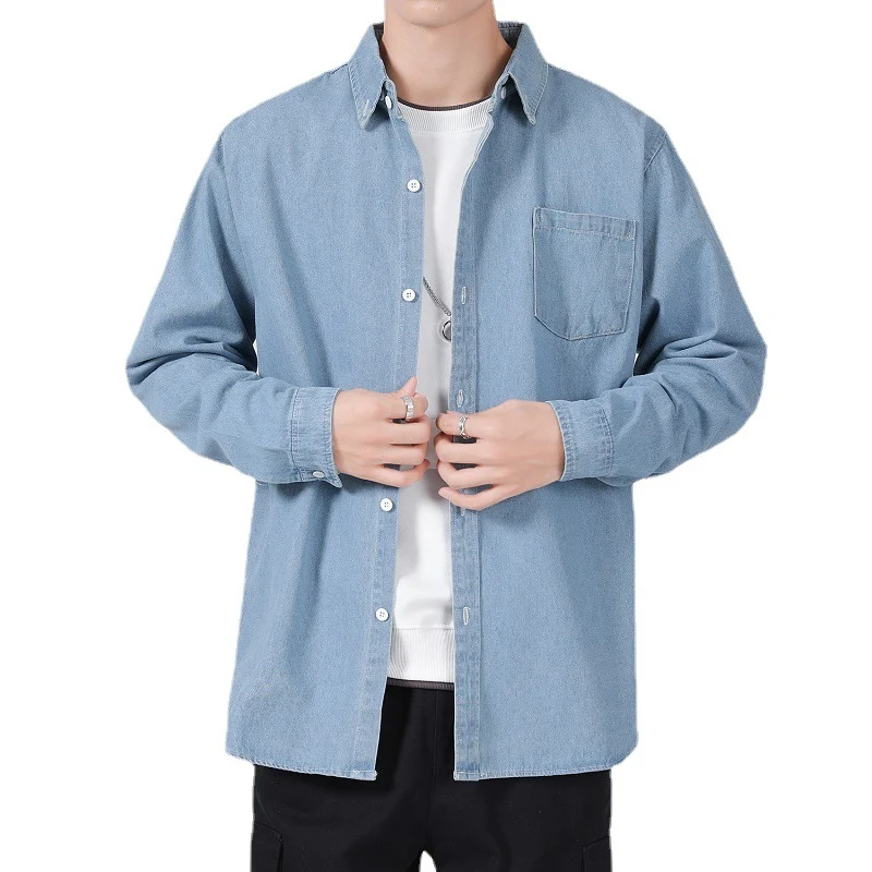 Herren Leichtes Baumwoll-Denim-Hemd mit Brusttasche und Relaxed-Fit Drune