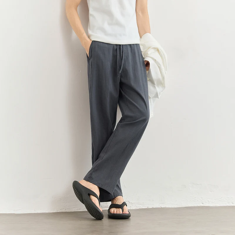Herren Leichte Leinenhose mit Tunnelzug und geradem Bein Drune