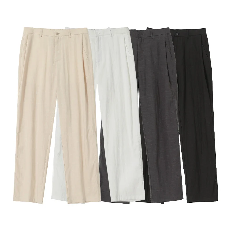 Herren Leichte Leinenhose mit Tunnelzug und geradem Bein Drune