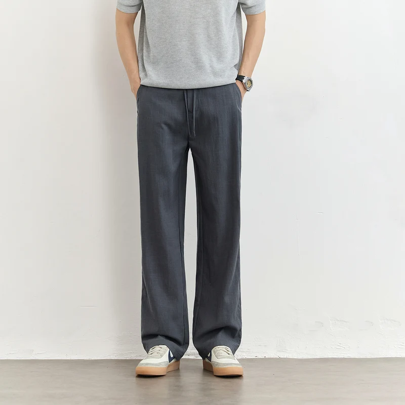 Herren Leichte Leinenhose mit Tunnelzug und geradem Bein Drune