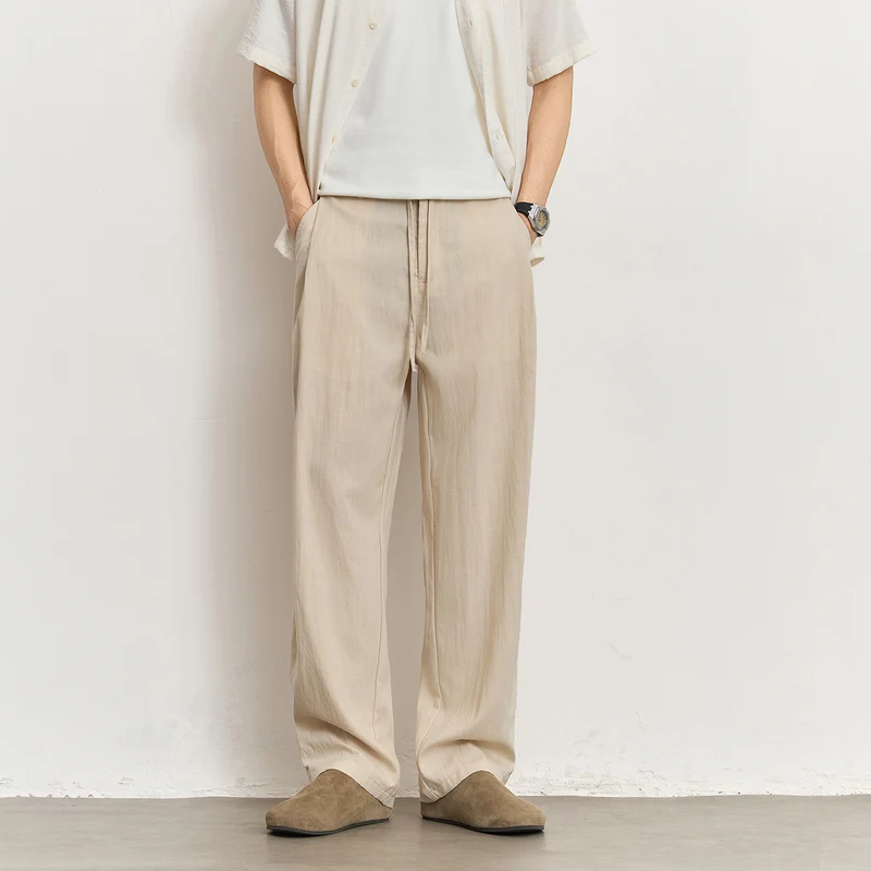 Herren Leichte Leinenhose mit Tunnelzug und geradem Bein Drune