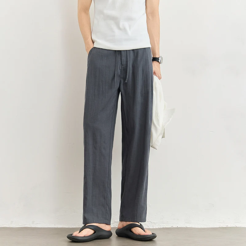 Herren Leichte Leinenhose mit Tunnelzug und geradem Bein Drune