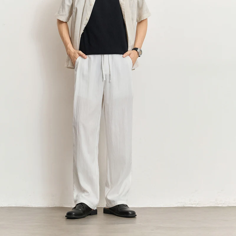 Herren Leichte Leinenhose mit Tunnelzug und geradem Bein Drune