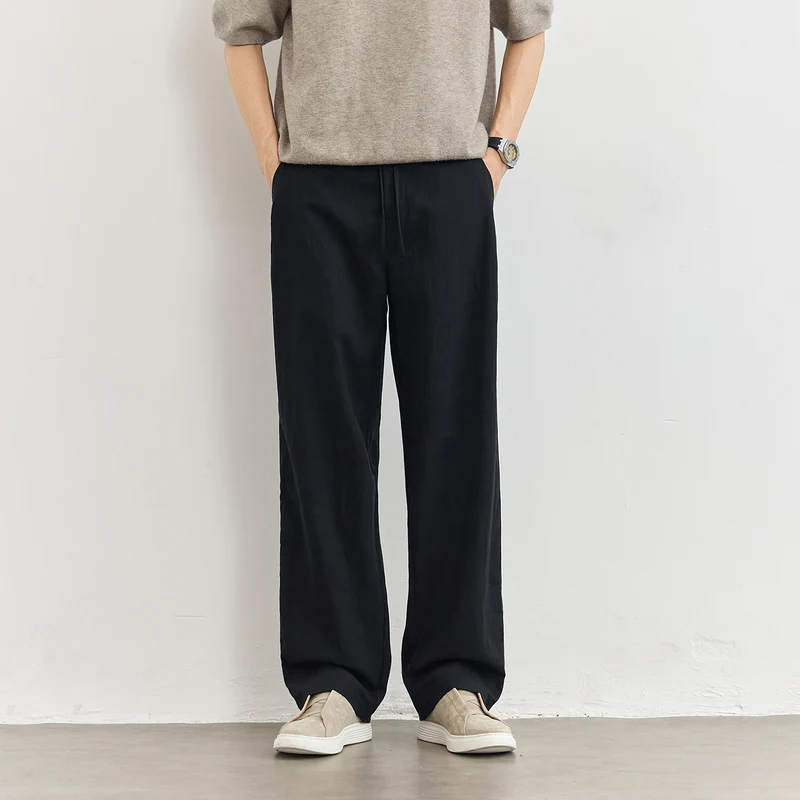 Herren Leichte Leinenhose mit Tunnelzug und geradem Bein Drune